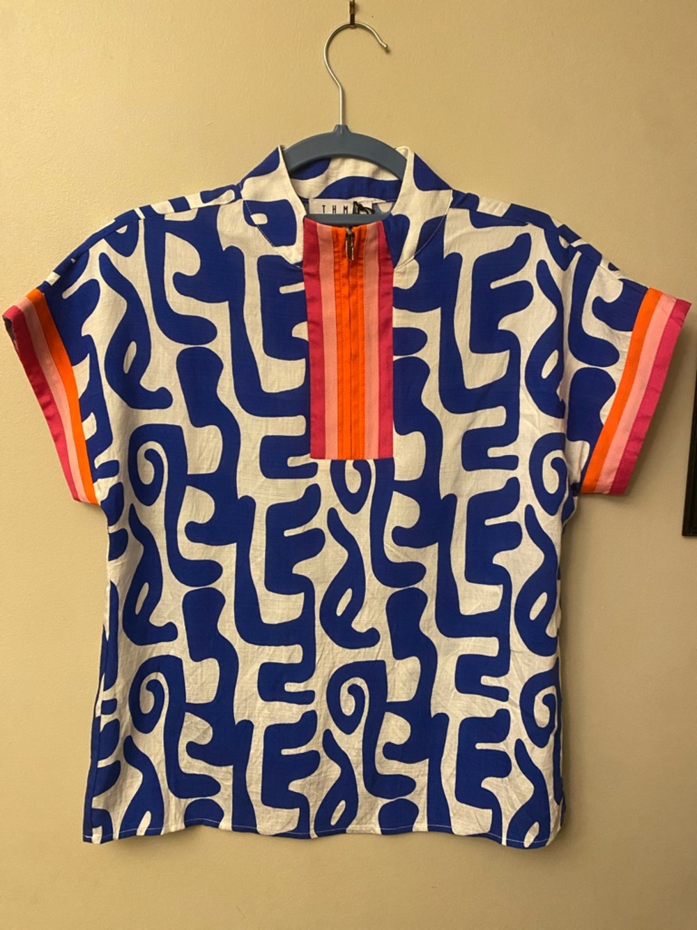 Anthropologie THML Halie Blue and White Graphic Top 🆕